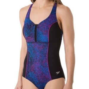 Make offer! Speedo Women's Blue and Black multi Flattering One-Piece Swimsuit 12